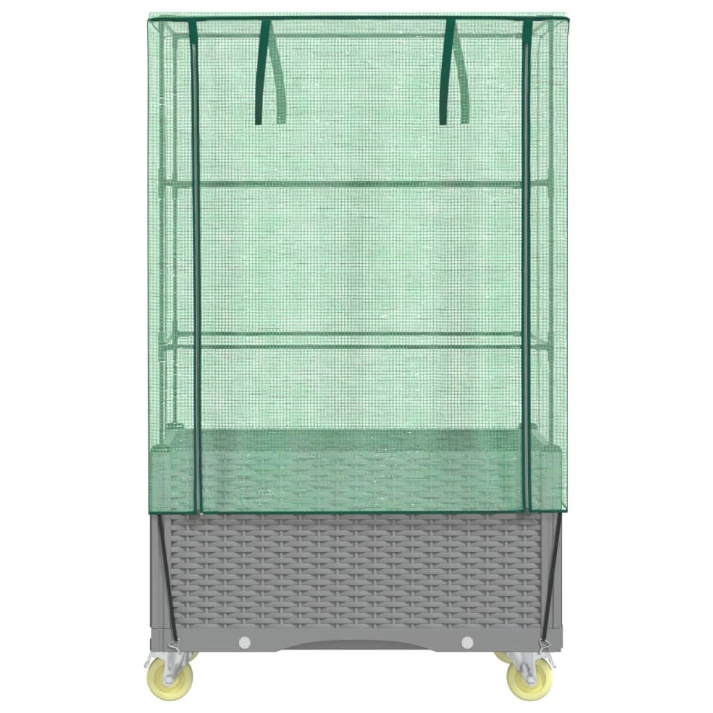 Aiuola rialzata/fioriera con copertura e ruote effetto rattan grigio chiaro 02_0038798