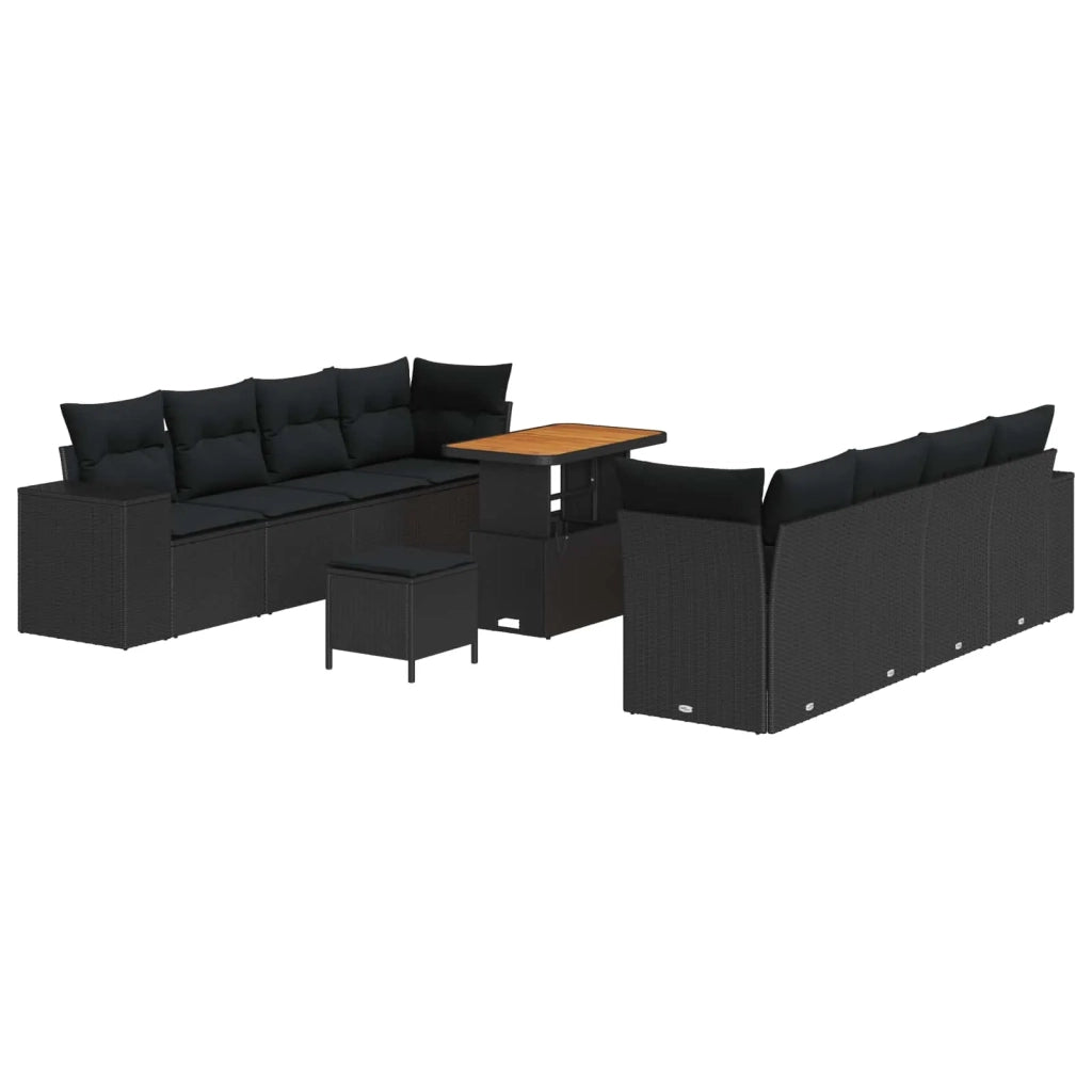 Set Divano da Giardino con cuscino 11 pcs Nero polyrattan 3363929