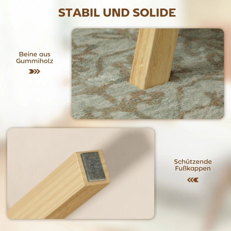 Pouf contenitore imbottito in velluto a coste, seduta in schiuma, gambe in legno di caucciù, crema