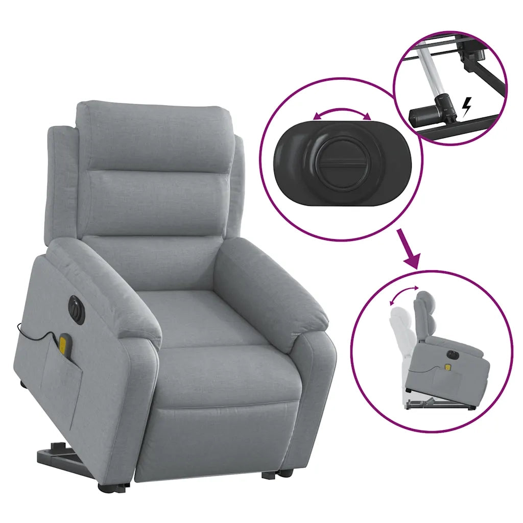 Poltrona Alzapersona Massaggi Elettrica Grigio Chiaro Tessuto 3205016