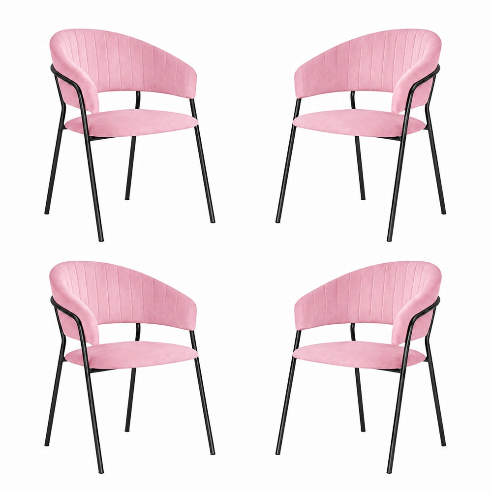 Sedie da sala da pranzo set da 4 Aurelia in velluto rosa con gambe nere