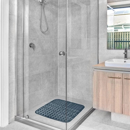 Matte antiscivolo per bagno con fori di scarico e morsetti per doccia, lavabile in macchina, 54x54cm, nero