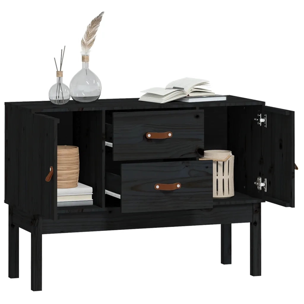 Credenza Nera 110x40x78 cm in Legno Massello di Pino 823528