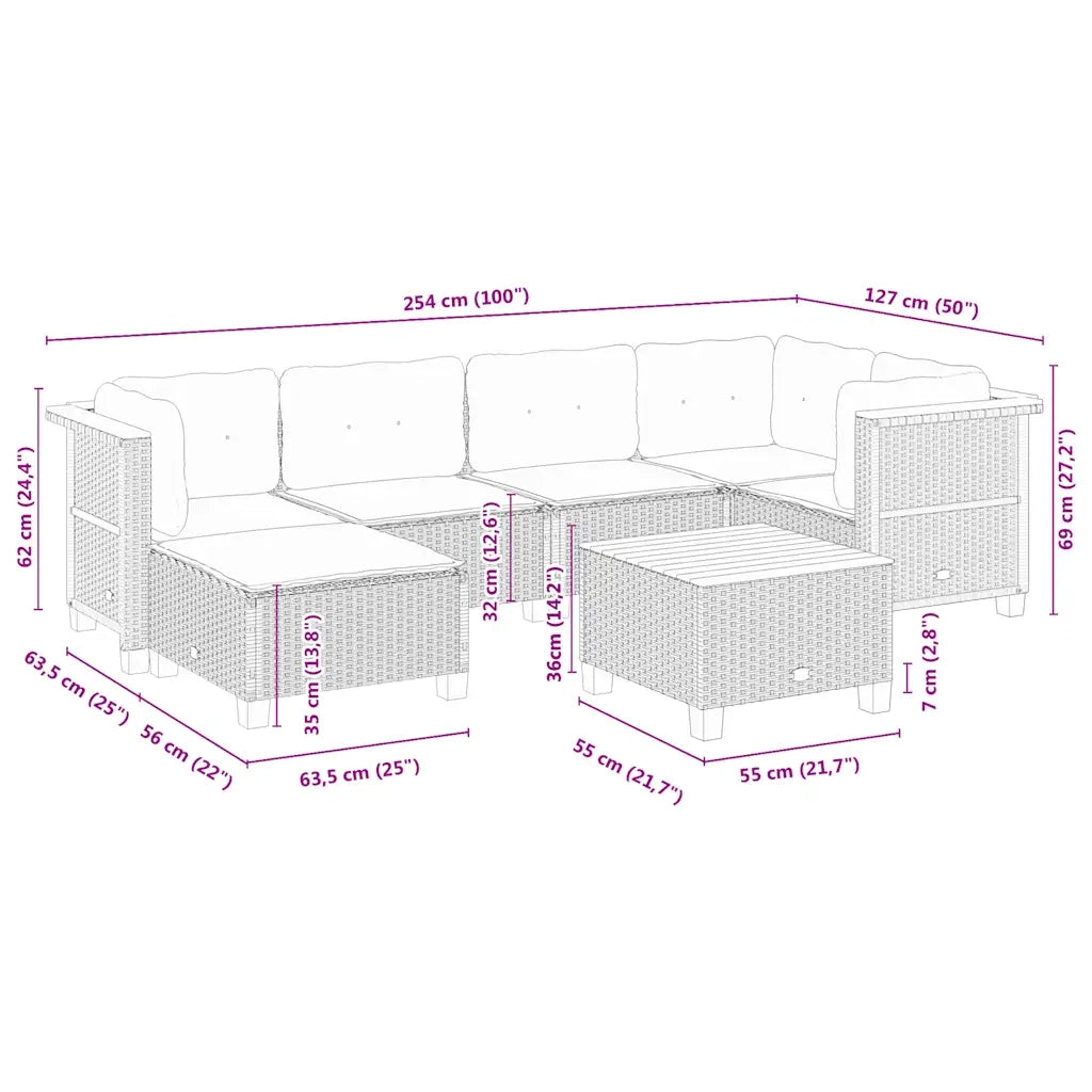 Set Divani da Giardino 7 pz con Cuscini Beige in Polyrattan 3261919