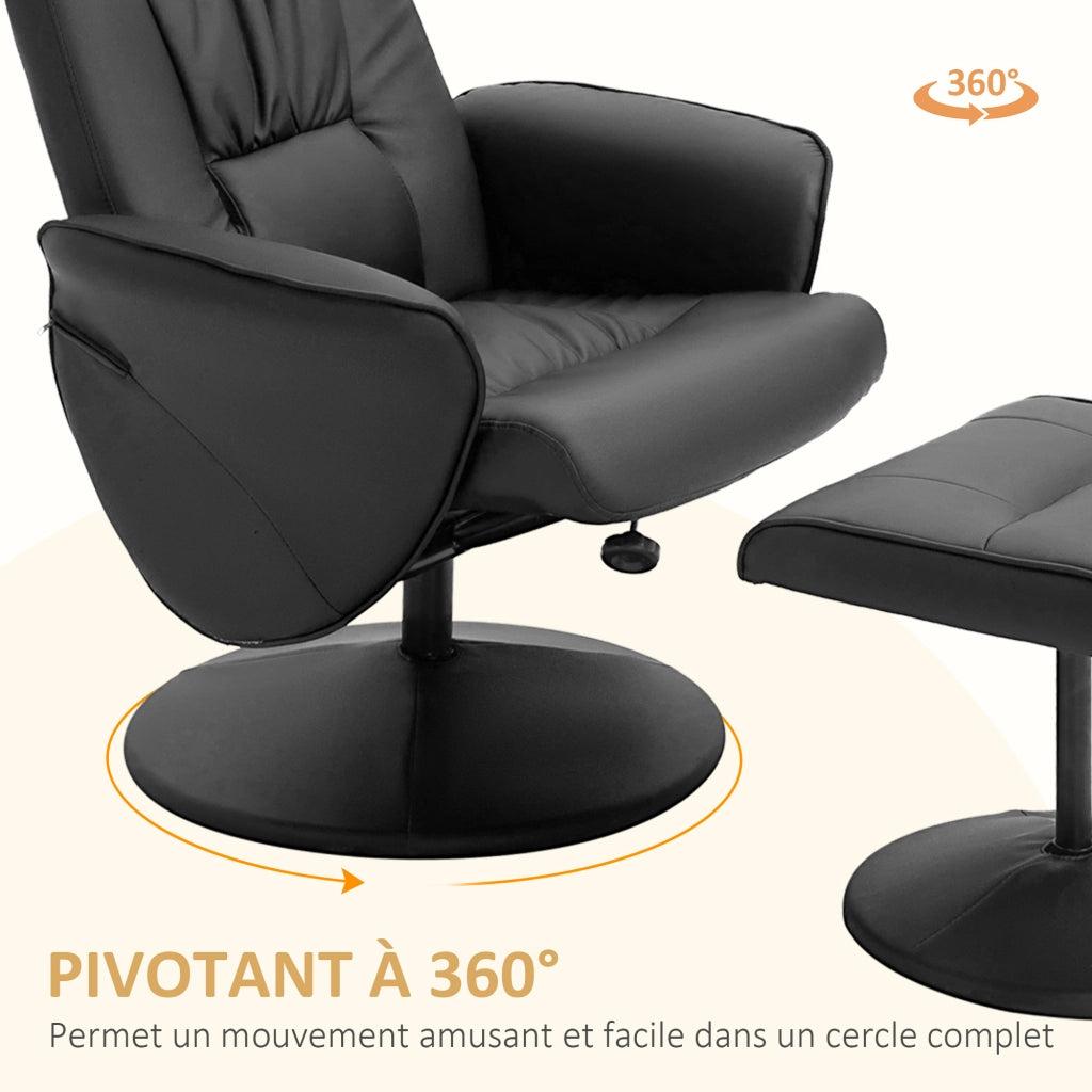 Poltrona relax reclinabile con poggiapiedi ¨C Xylo ¨C girevole 360¡ã similpelle nera