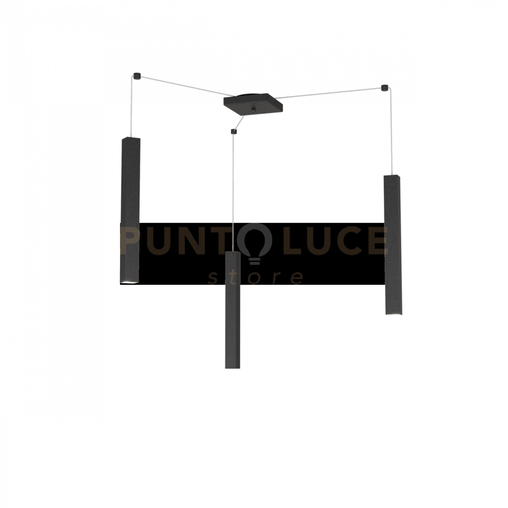 SQUARE TUBE SOSPENSIONE 3 LUCI NERO CAVO CM.250 CON BASE 1173-S3-NE
