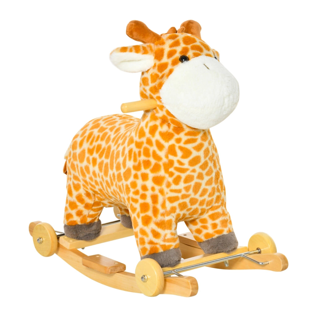 Cavallo a Dondolo per Bambini in Legno e Peluche Giraffa Giallo