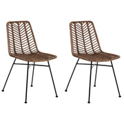 Set di 2 sedie in rattan marrone con seduta e schienale in vimini, senza braccioli, gambe in ferro
