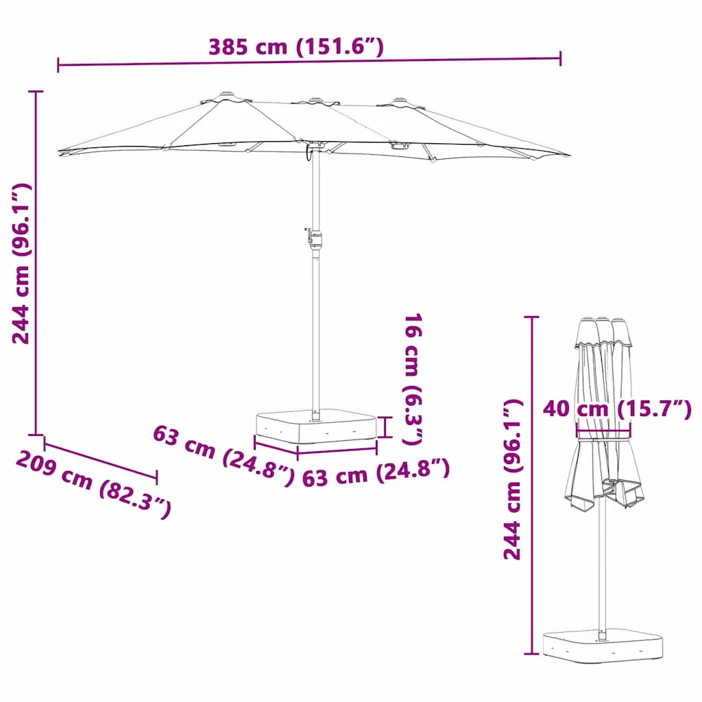 Ombrello | Parasol da giardino Azzurro 385 x 209 x 244 cm