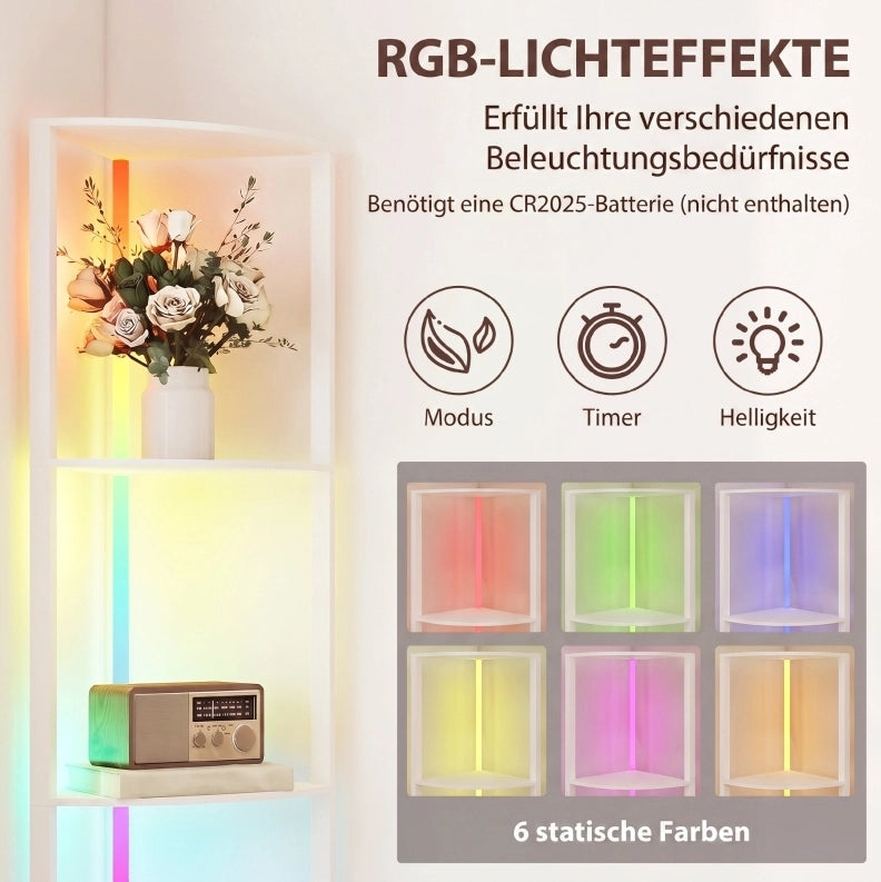 Lampada da Terra LED Dimmabile 5 Livelli con RGB e Mensola Integrata, Telecomando