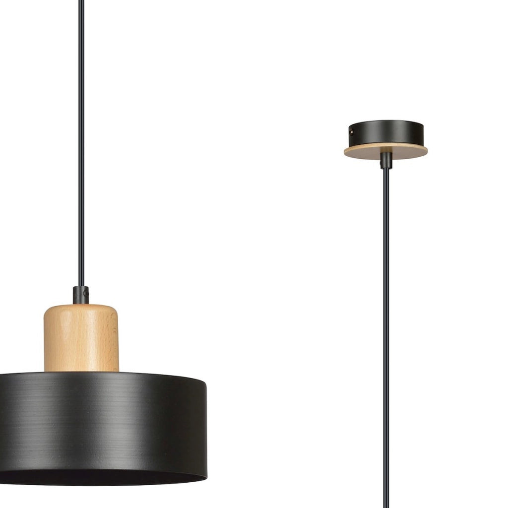 Lampada a sospensione Torin in acciaio nero opaco e legno