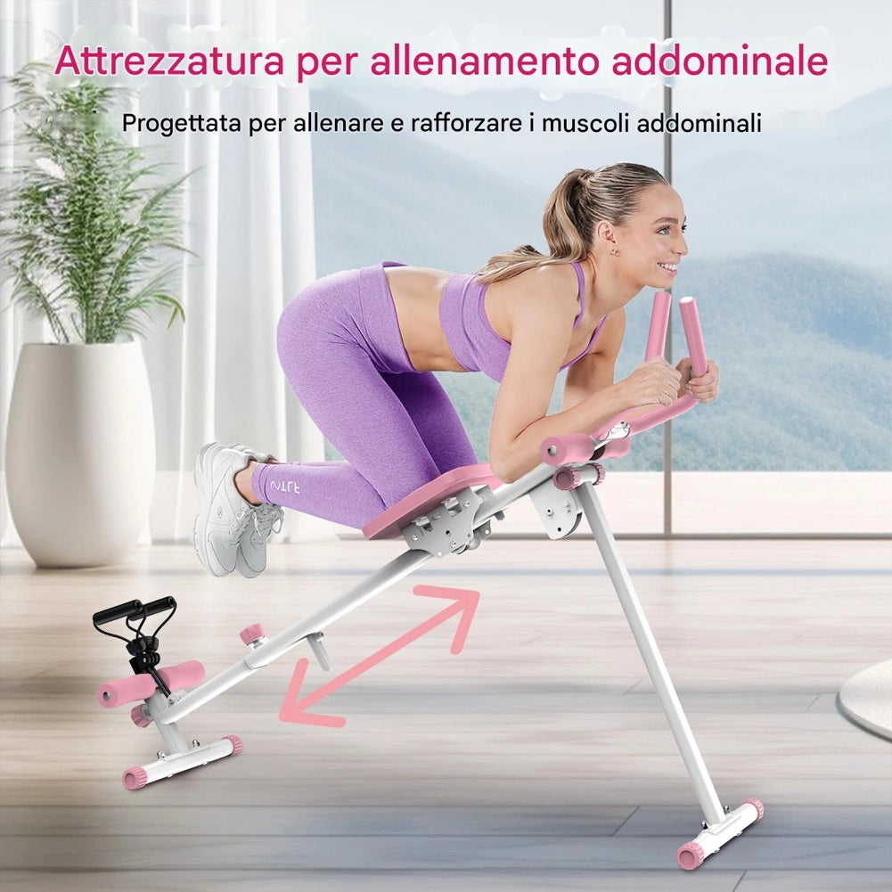 AB Machine Rosa Attrezzo Fitness per Addominali Multiuso Pieghevole Vogatore