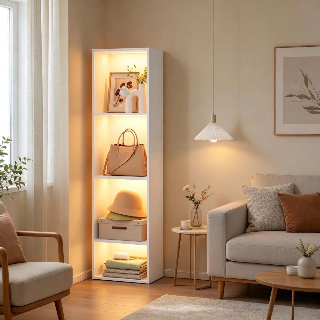 Libreria con LED RGB e 4 vani, con struttura salvaspazio, per soggiorno, camera da letto e studio, 40 × 29 × 170 cm