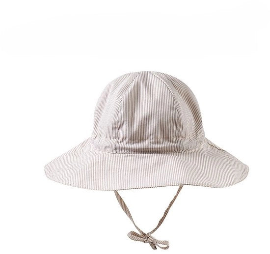 Cappello da Sole per Bambini - Adattabile e Pieghevole con Cinture Regolabili e Altezza di 46cm - Beige con Strisce Bianche