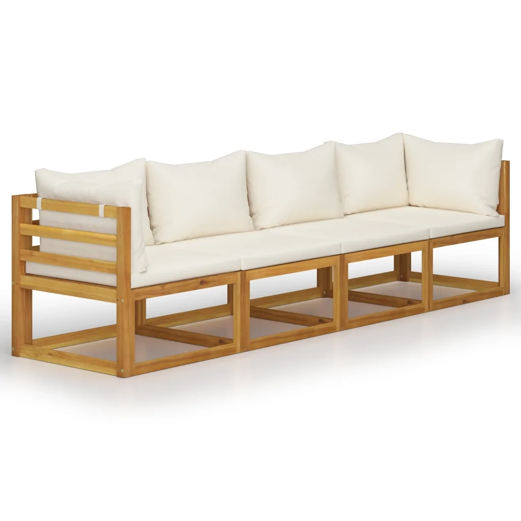 Divano da Giardino a 4 Posti con Cuscino Crema Massello Acacia cod mxl 43030