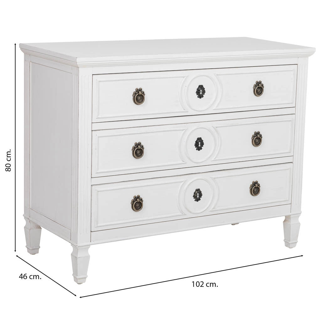 Cassettone in legno bianco 102x46x80h cm