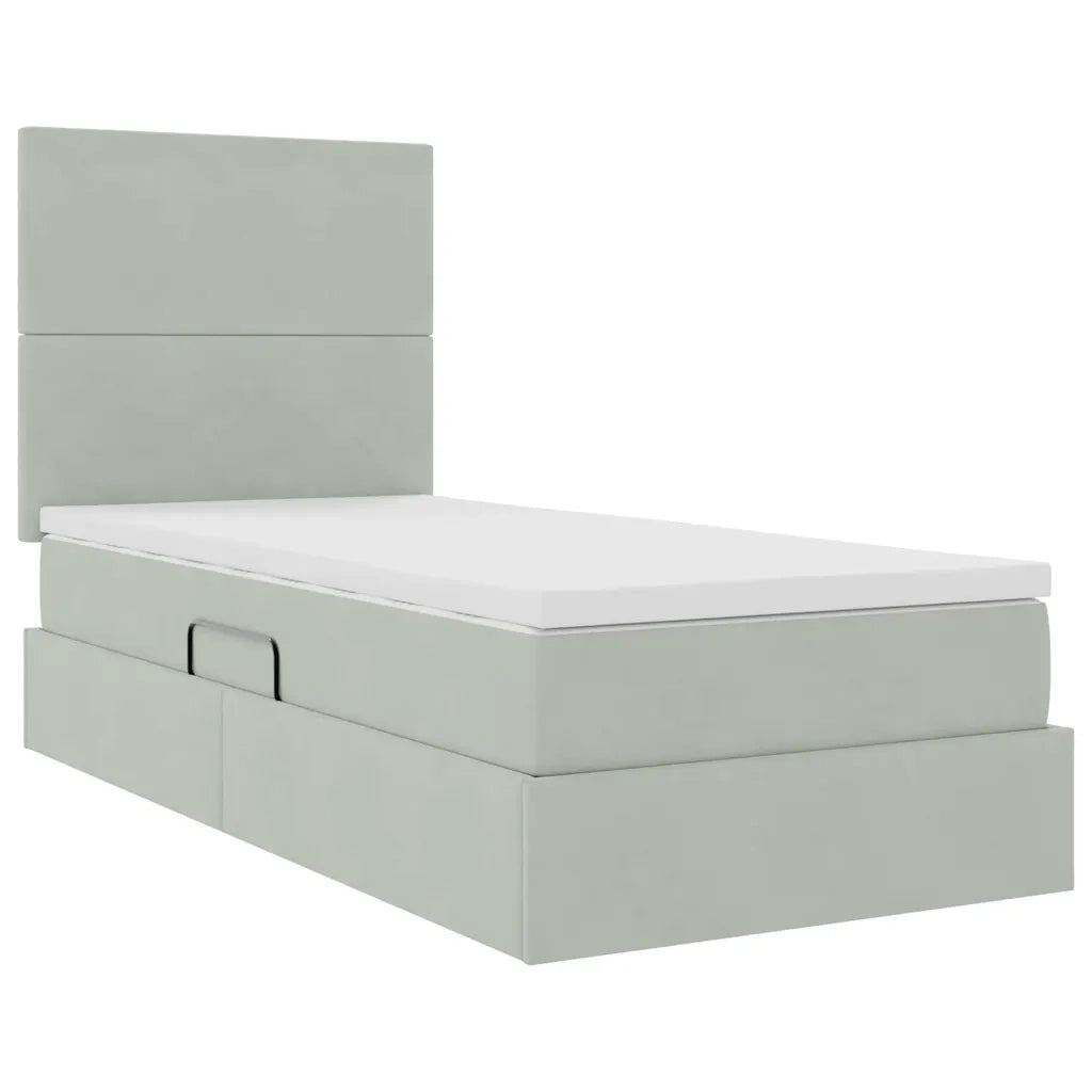 Letto con contenitore e materasso Grigio chiaro 90 x 200 cm