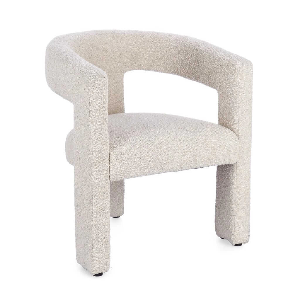 Sedia con Braccioli Imbottita in Tessuto Bouclé Avorio - ISABELLA