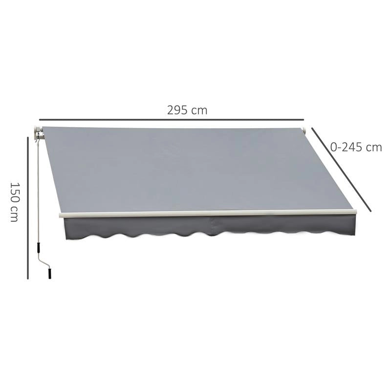 TENDA DA SOLE PER ESTERNO AVVOLGIBILE A MANOVELLA IN METALLO 295 X 245 CM GRIGIO