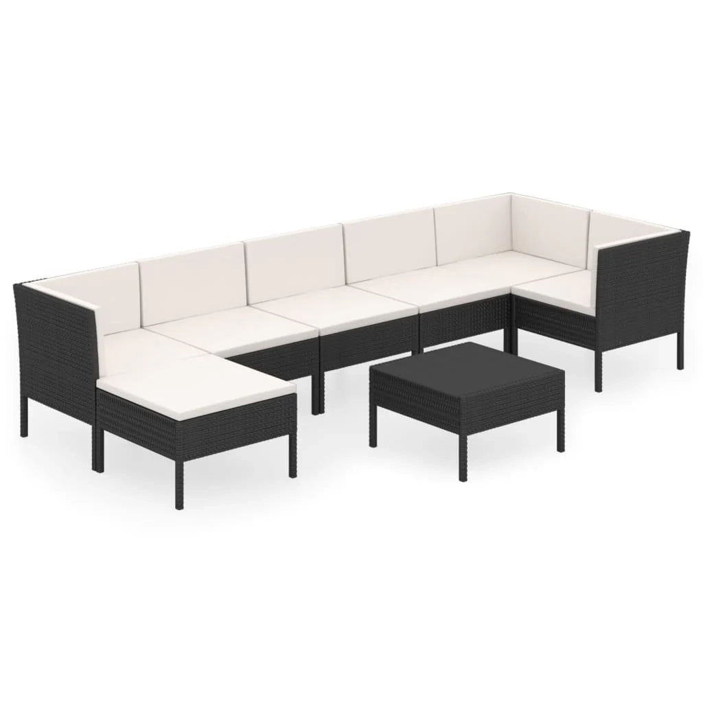 Mobili da giardino mobili da esterno Set di mobili da 8 pezzi con cuscini in resina intrecciata nera 02_0017740