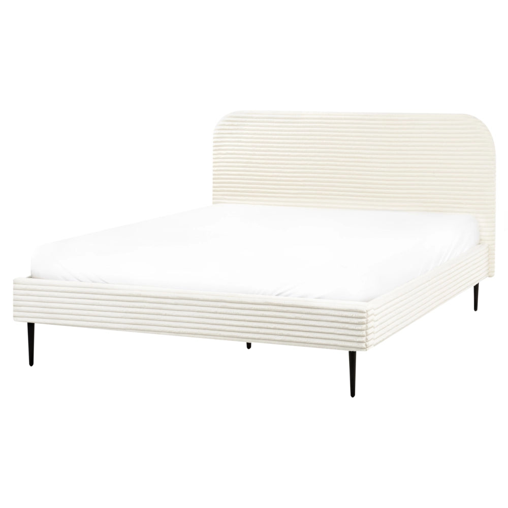 Letto bianco sporco velluto a coste testiera con rete a doghe 160 x 200 cm design minimalista
