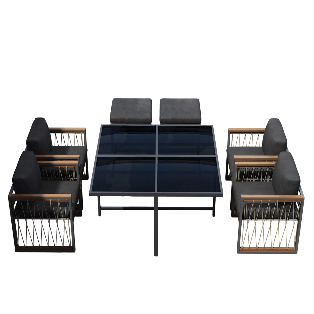Set Tavolo e Sedie da Giardino 7 Pezzi per 6 Persone ¨C MINIMAL ¨C Piano in Vetro, Polyrattan e Legno