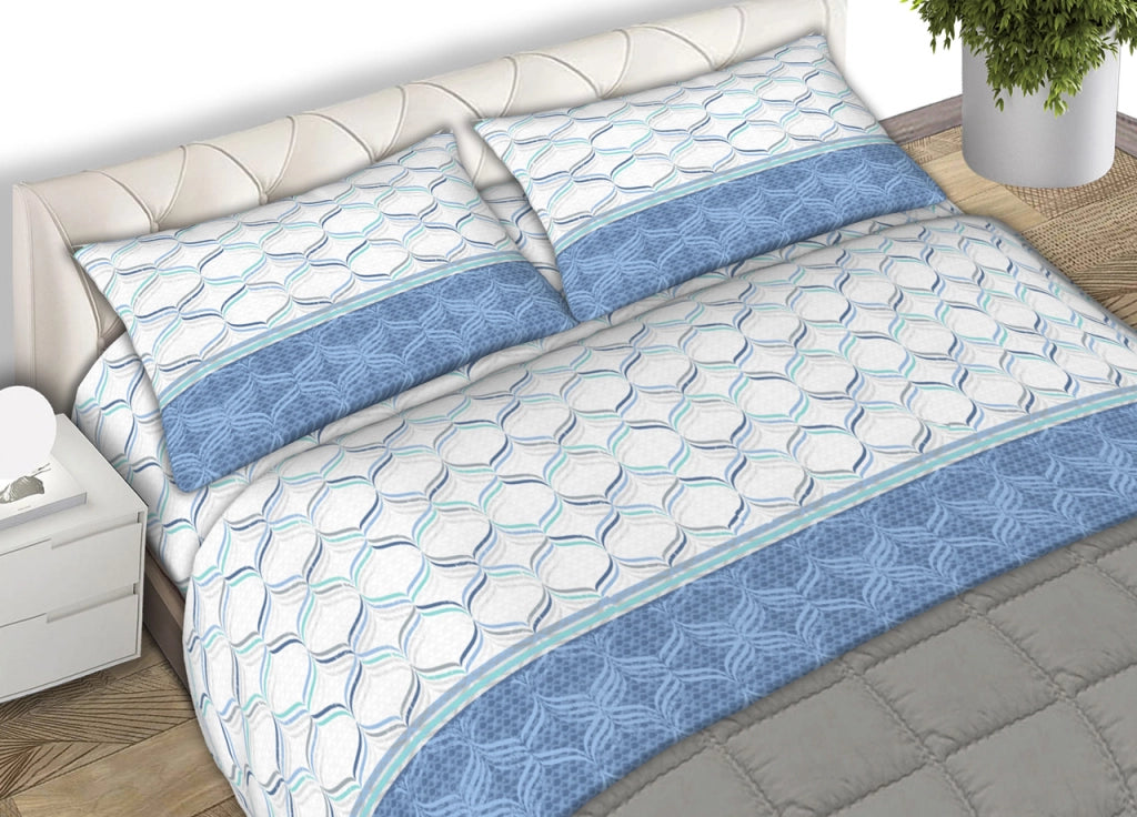 Completo Lenzuola 100% Cotone Made Italy Fantasia Nest C.N. - Singolo - Azzurro