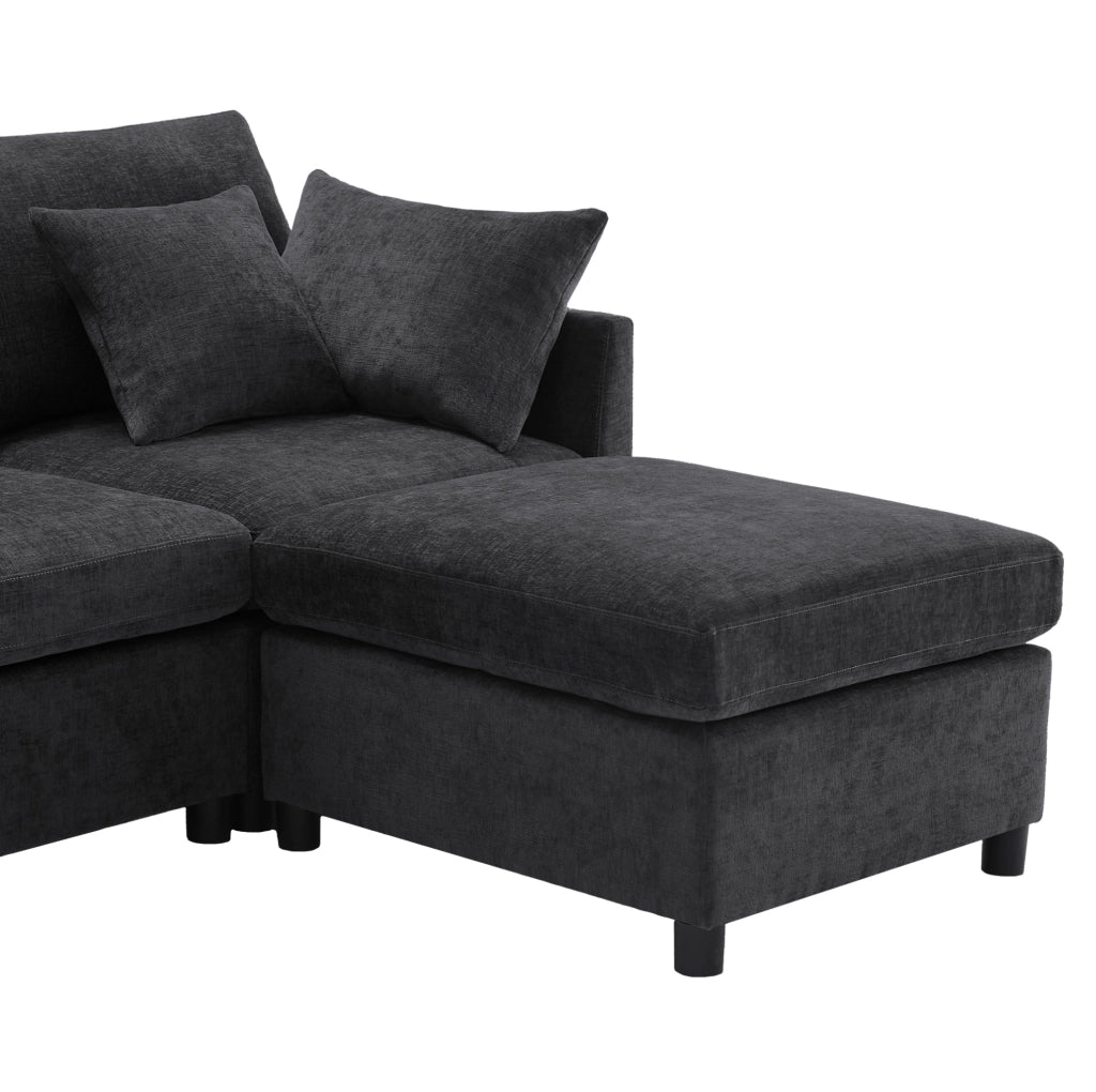 Divano modulare 278x161x81 cm trasformabile in U e L in ciniglia grigio