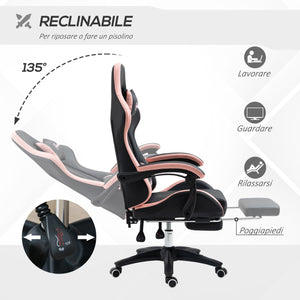 Sedia da Gaming Ergonomica 65x65x121-129 cm in Similpelle Rosa e Nero