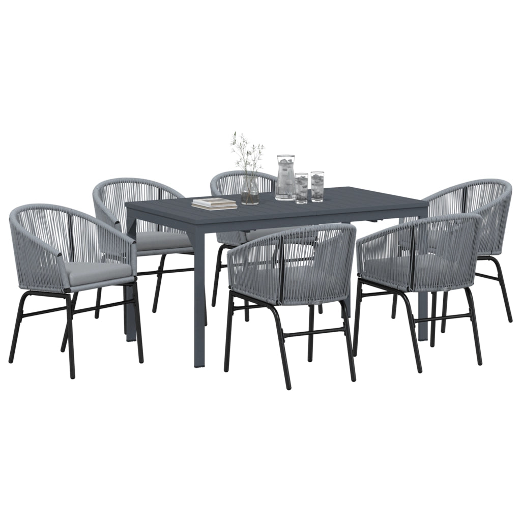 Set Pranzo Giardino da 7 Pezzi con Cuscini Grigio Poly Rattan