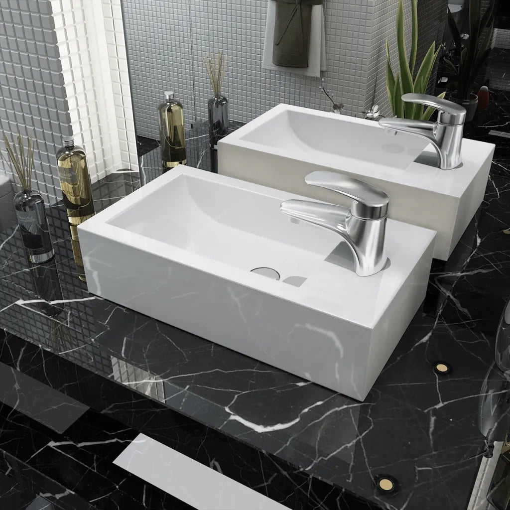 Lavandino con Foro Rubinetto Rettangolare Ceramica 46x25,5x12cm 142343
