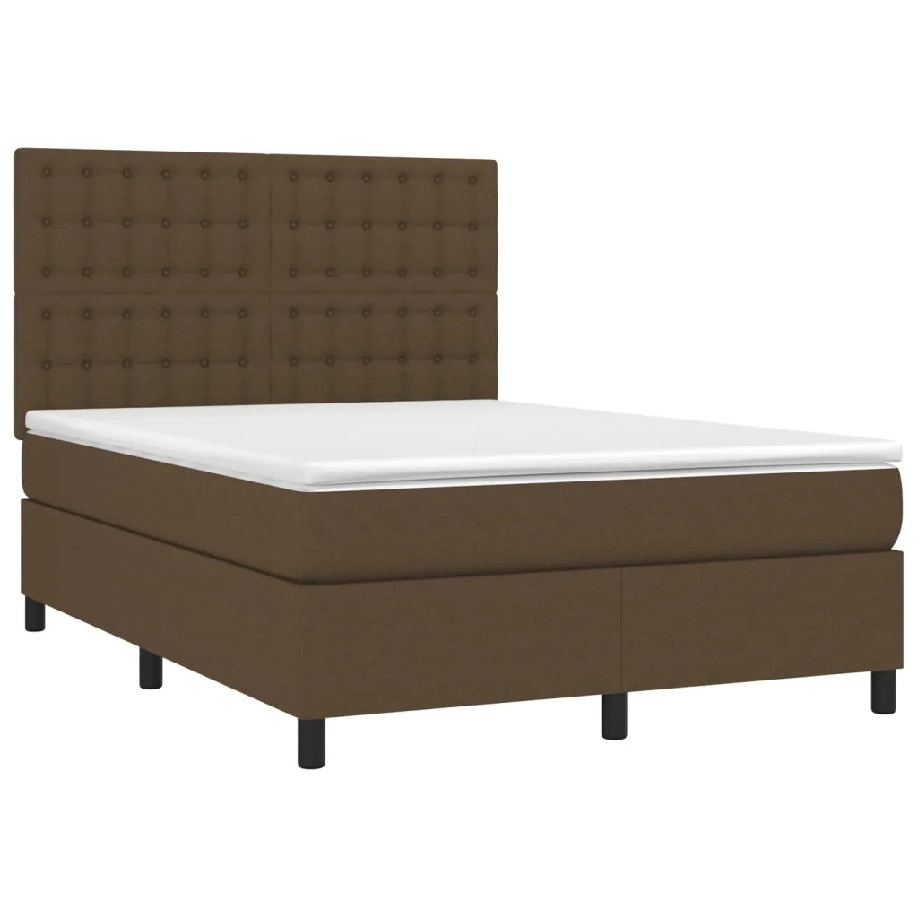 Letto a Molle Materasso e LED MarroneScuro 140x190cm in Tessuto 3135192