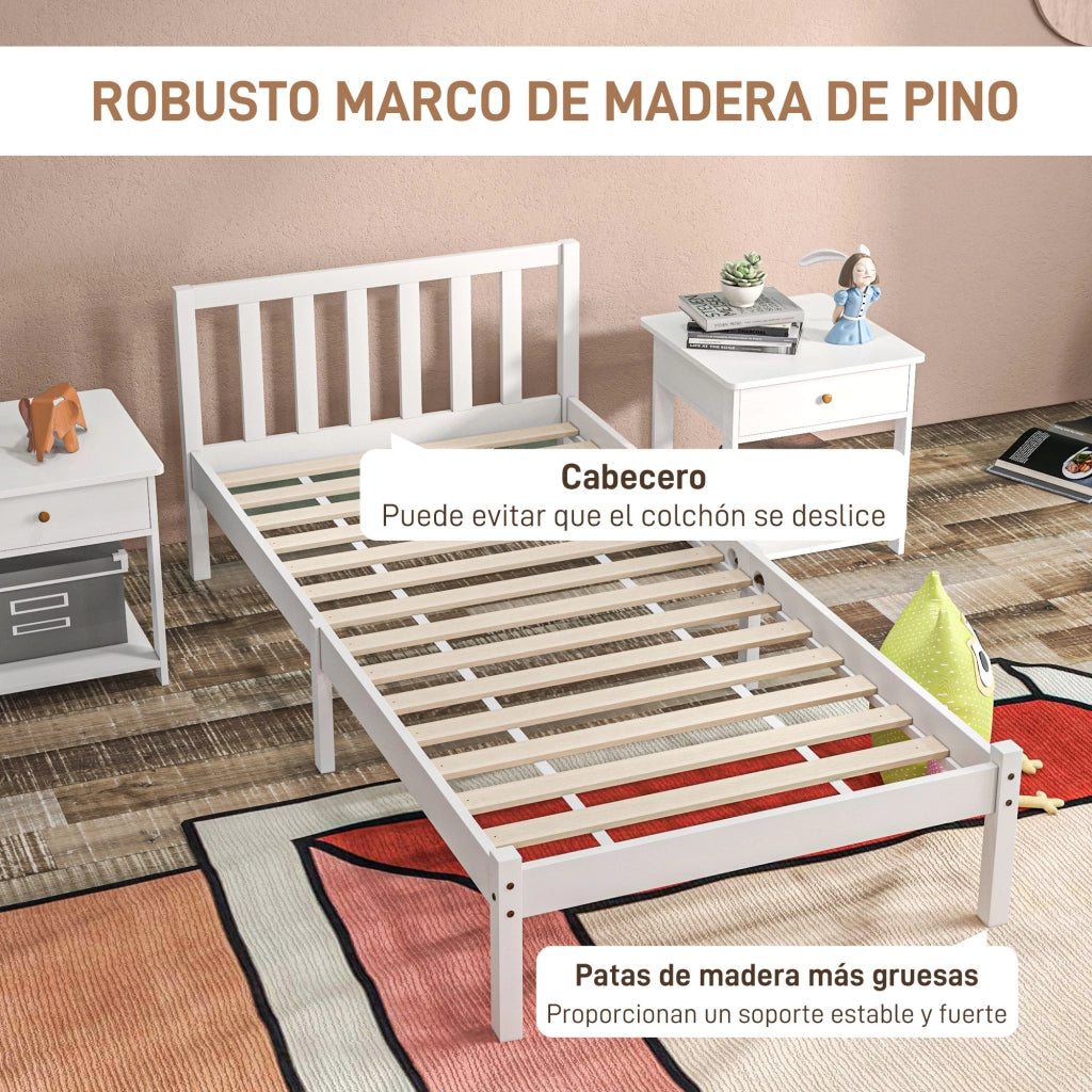 Letto in Legno con Testiera ¨C Zephmum ¨C Bianco 198x96x70 cm