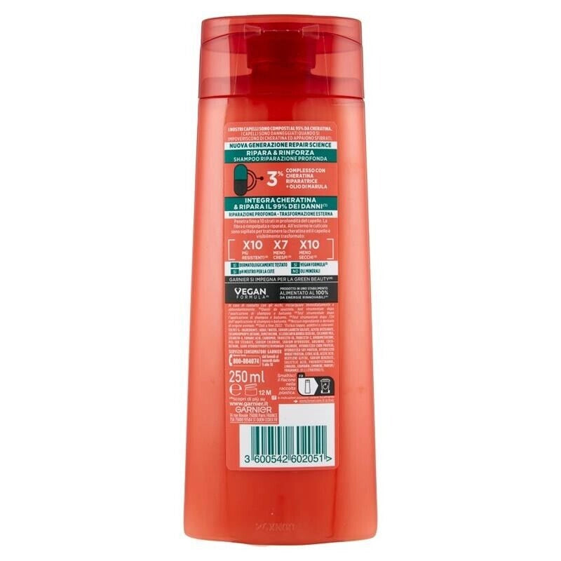 GARNIER FRUCTIS SHAMPOO 250 ML RIPARA E RINFORZA INTEGRA CHERATINA E RIPARA IL 99% DEI DANNI