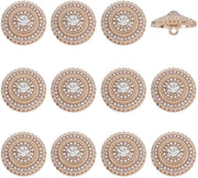 Fingerinspire 12 pezzi di bottone strass metallico 20 mm di diametro con strass dorati piatto bottone rotondo strass per cucire bottone di accessorio per DIY abbigliamento e cappelli