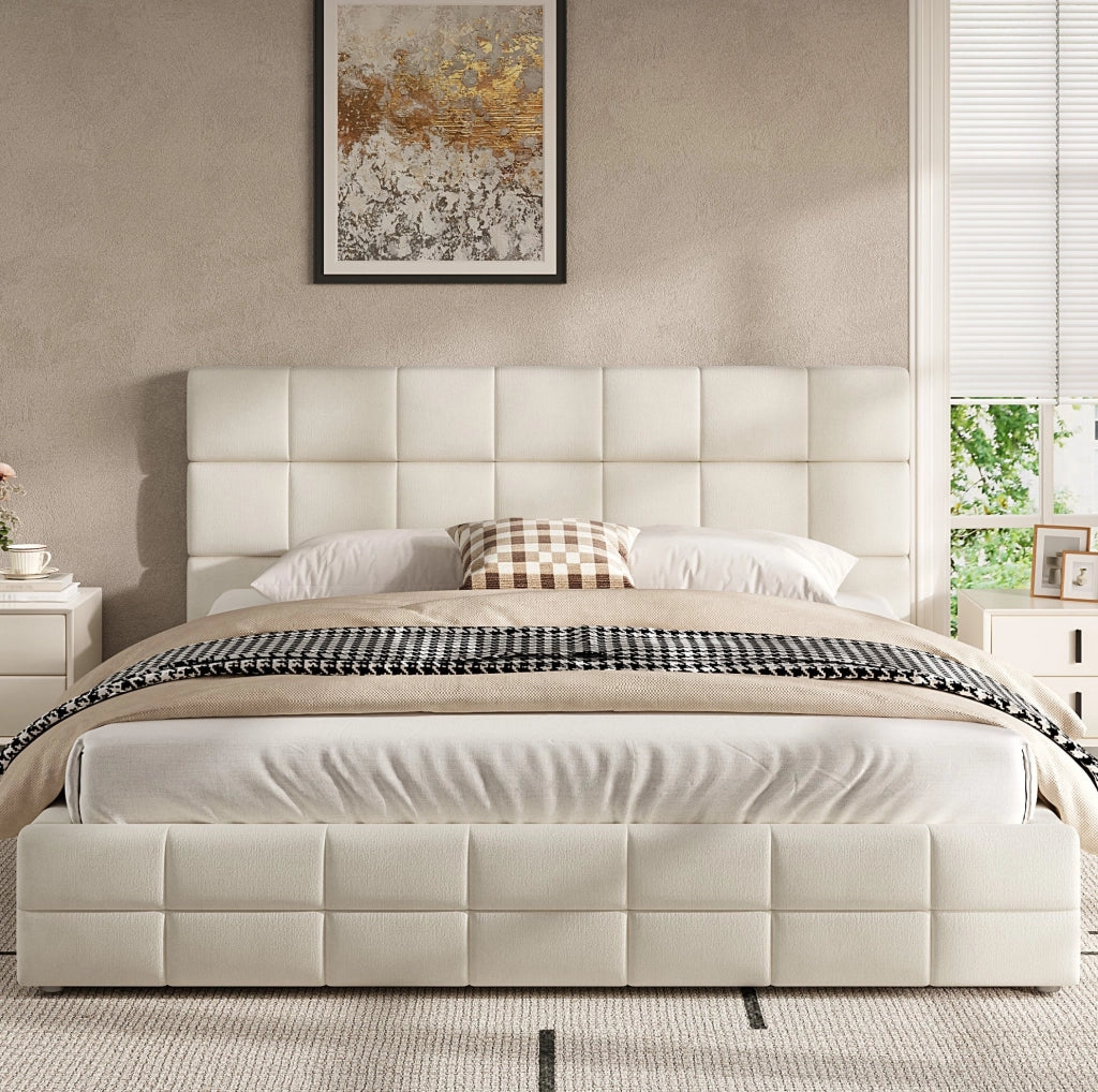 Letto imbottito 180x200 cm con testiera in velluto beige