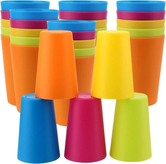 30 Stuks Bicchieri in Plastica Riciclabili, 260ml Bicchieri in Plastica Multi Colori Stivabili per Feste, Pic nic e BBQ