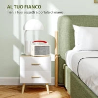 Comodino con 2 Cassetti in Legno in Stile Scandinavo, 40x40x50 cm, Rovere