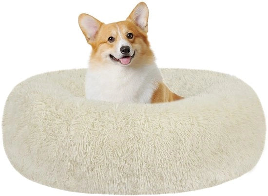 Cuscino per Cani Rond Culla per Cani Banca per Cani Cuscino per Gatti a Donut Cuscino per Cani con Cappuccio Lava in Acqua, 70 cm di Diametro, Beige