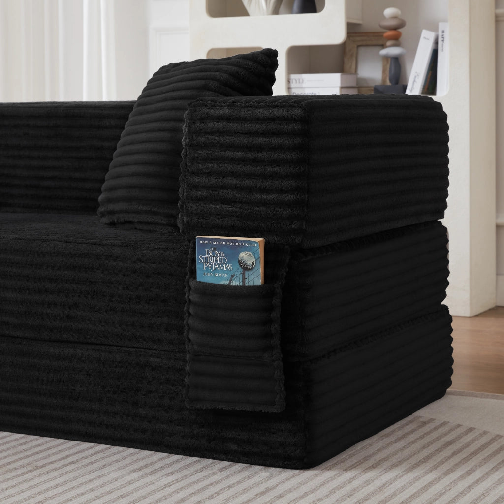 Divano Convertibile in Letto in Schiuma con Rivestimento a Corda, Design Classico, Nero