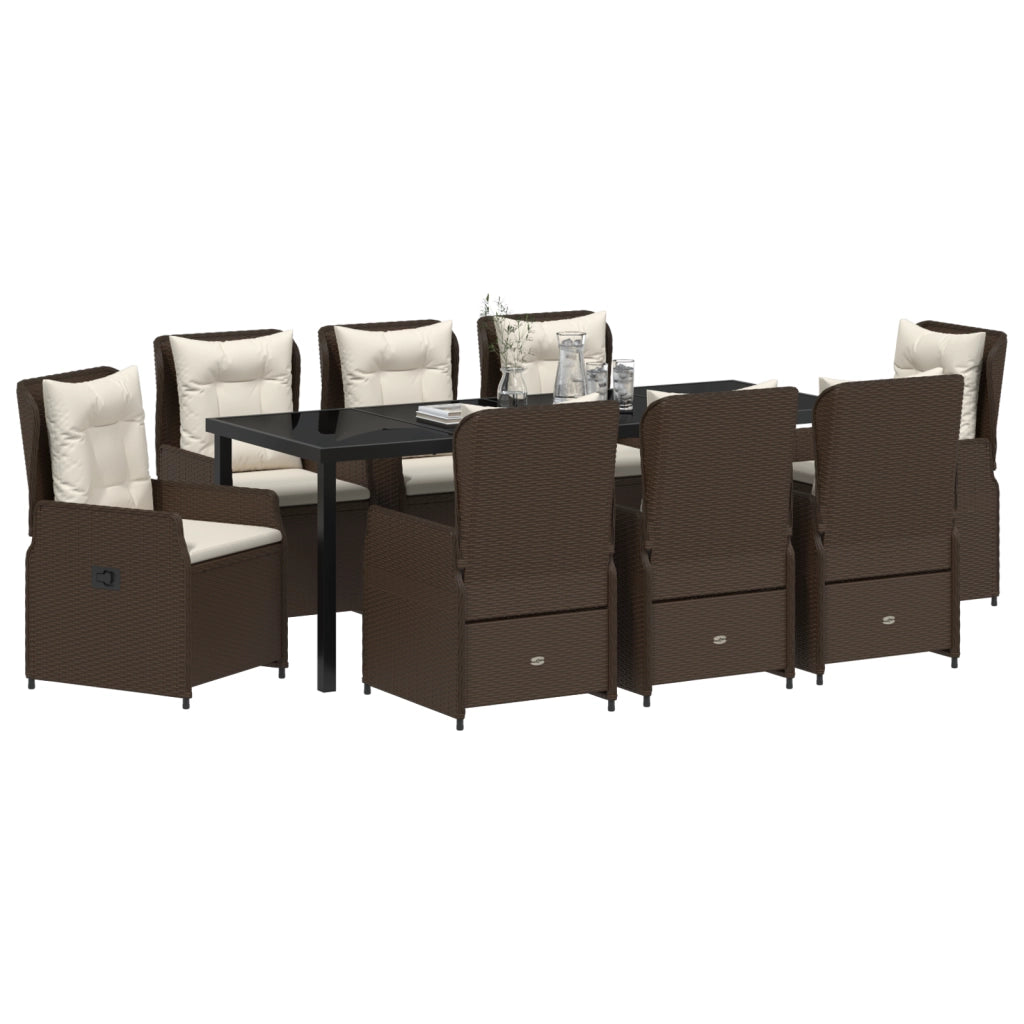 Set da Pranzo da Giardino in 9 Pezzi Marrone in Polyrattan