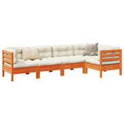 Set Divani Giardino 5pz con Cuscini Marrone Cera Massello Pino