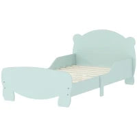 Lettino per Bambini con Testiera e Pediera a Orso e 2 Sponde Laterali, in Legno, 143.5x80x55 cm, Verde