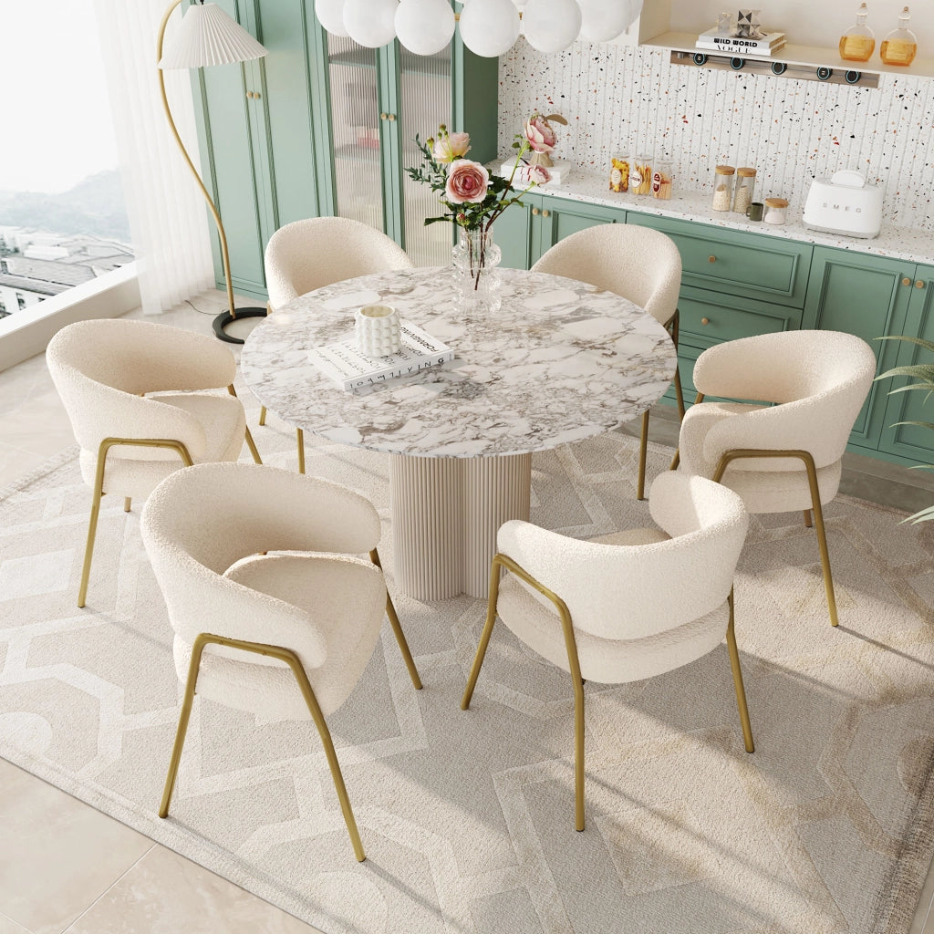 SEDIA DA PRANZO Bianca in fleece con gambe dorate