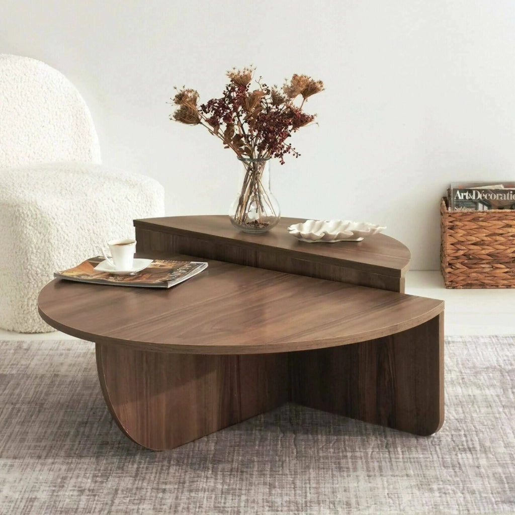 Tavolino da salotto Azim, Tavolo basso da caffè, Portariviste per divano, Ripiano da soggiorno, 90x90h35 cm, Noce Scuro