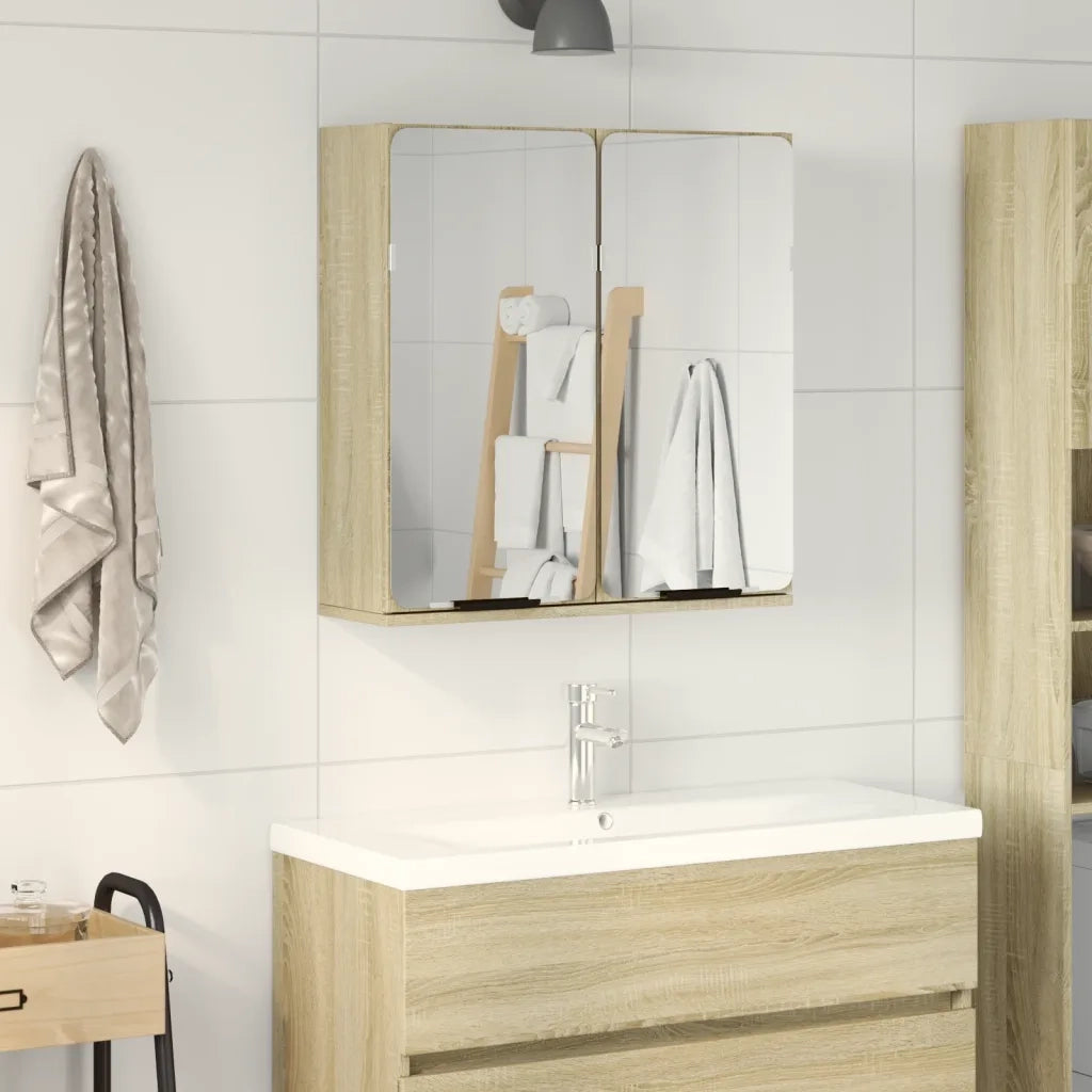 Mobile Bagno | Armadio da bagno con Specchio Rovere Sonoma 64,5x20x66,5 Truciolato