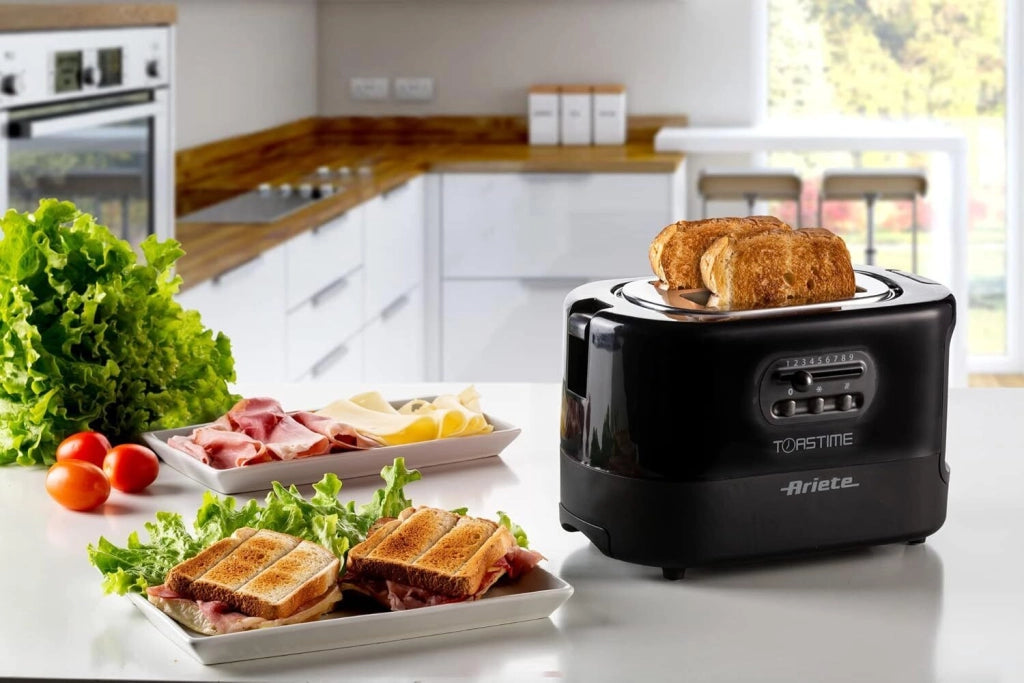 Ariete 159 Toastime - Tostapane arancione con pinze. 2 Fette 9 Livelli di doratura 700W Nero