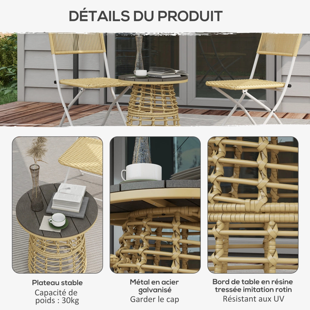 Tavolino da giardino rotondo effetto rattan ¨C Xylo ¨C ?45x50H cm metallo piano composito