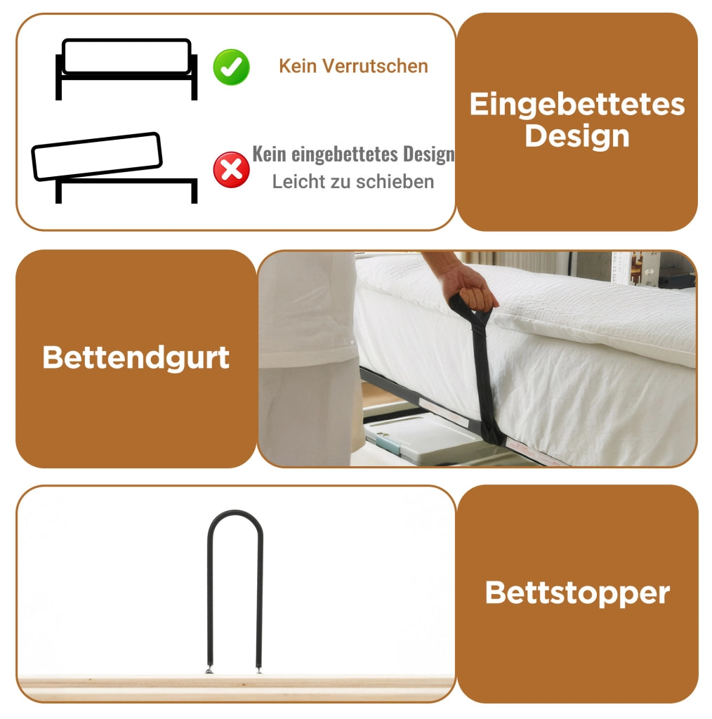 Letto imbottito 140x200 cm con LED, ricarica e contenitore