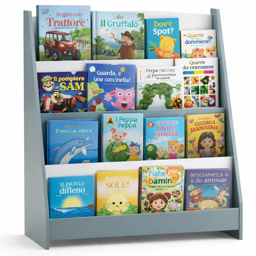 Libreria Montessoriana per Bambini 80x30x88 cm Scaffale in Legno Grigio